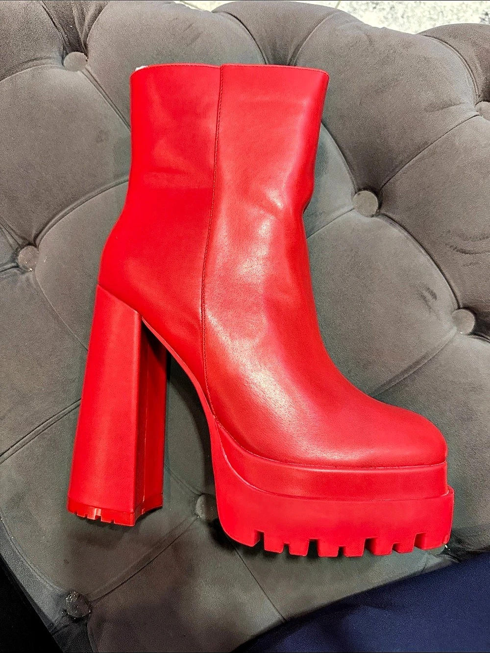 Red Platform Heeled Boots Like New